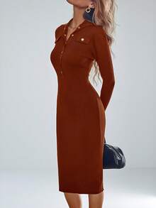 Aveloria Modichic 复古淑女风纽扣装饰修身长袖毛衣连衣裙 - 彩色 - 查看 3