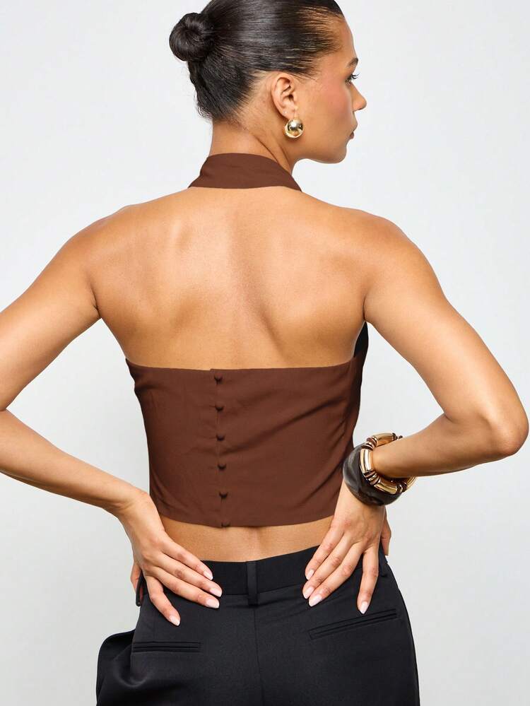 Cross Front Halter Top With Open Back