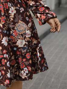 EMERY ROSE New Floral Print Plus Size Women Dress, Western Style, Suitable For Vacation, Casual, Work, And Daily Dates - Multicolor - View 3