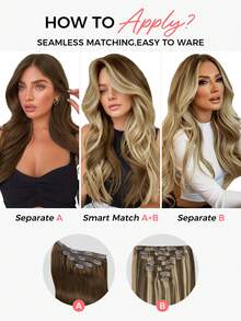SMART&MATCH 夹式接发，真人发，Remy真人发夹式接发，女士专用，自然真人发，14-20英寸，2包（4片+7片） - 彩色 - 查看 6