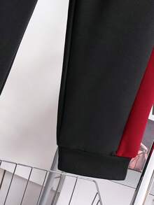 SHEIN 2 件青少年男孩拼色休闲宽松连帽运动衫 + 拼色休闲运动裤套装 - 黑色 - 查看 4