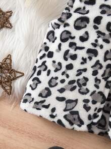 女童休闲仿皮草棕色豹纹背心外套，秋冬季 - 黑與白 - 查看 6