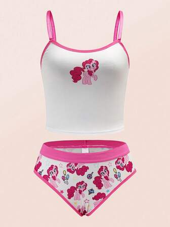 My Little Pony X SHEIN Women Comfortable Cute Cartoon Pattern Camisole Top And Panty Set