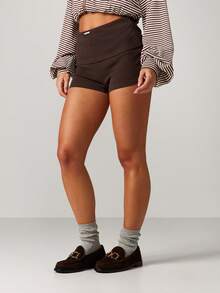 MISSGUIDED Quần short dệt kim gân cạp cao thoải mái cho lễ hội mùa hè - Cà phê nâu - Xem 4