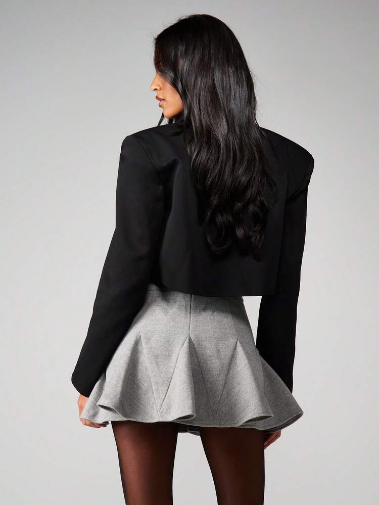 MISSGUIDED Mini Flared Skirt With Wool Look Texture For Fall Winter Office Casual Wear