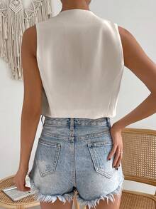 Aveloria Casual Solid Button Front Waistcoat Blazer - Beige - View 2