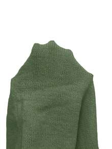 Franclia Button Decor Off Shoulder Solid Color Elegant Long Sleeve Sweater - Army Green - View 6
