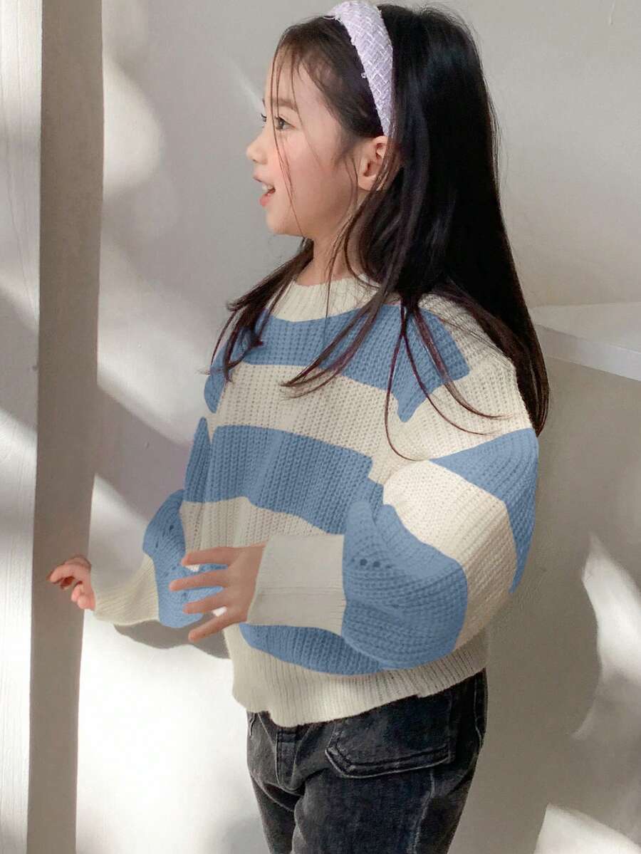 Dazy Kids 女童条纹毛衣 - 霧霾藍 - 查看 1