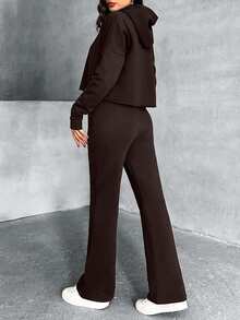 EURMUSE Bluza z kapturem, komplet z bluzą, dwuczęściowy dres, zestaw na co dzień, luźny dres, komplet z bawełny, luźny dres, wygodny pasujący strój, gładki biały komplet, codzienny dres, podstawowy strój domowy, miękki bawełniany dres