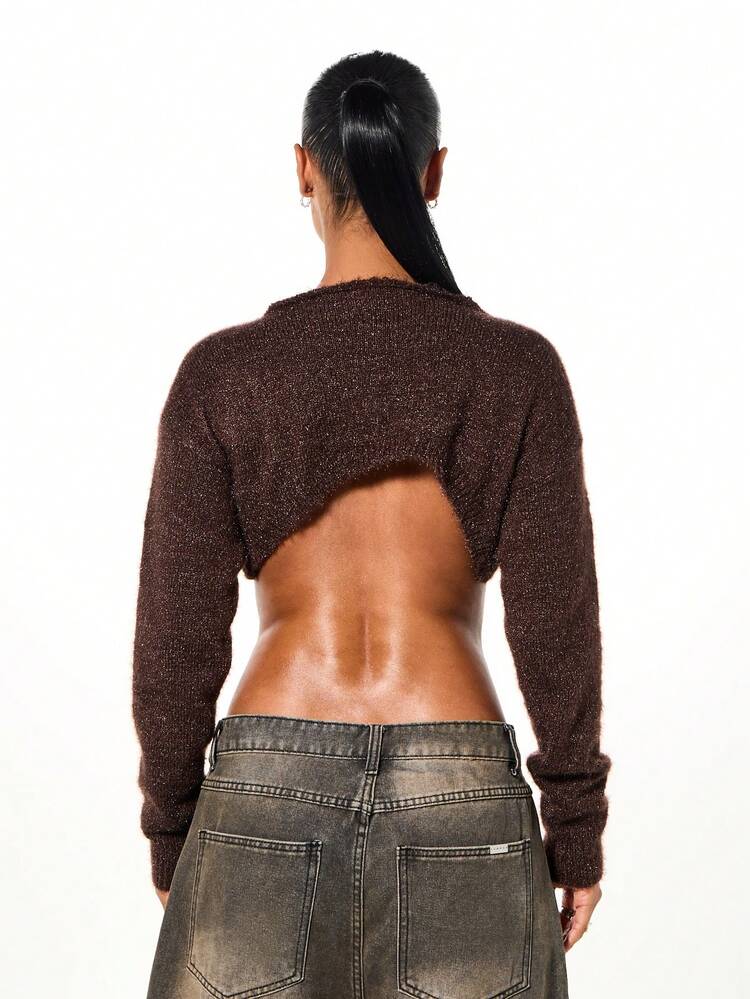 SUMWON WOMEN Fuzzy Knit Long Sleeve Cut Out Top