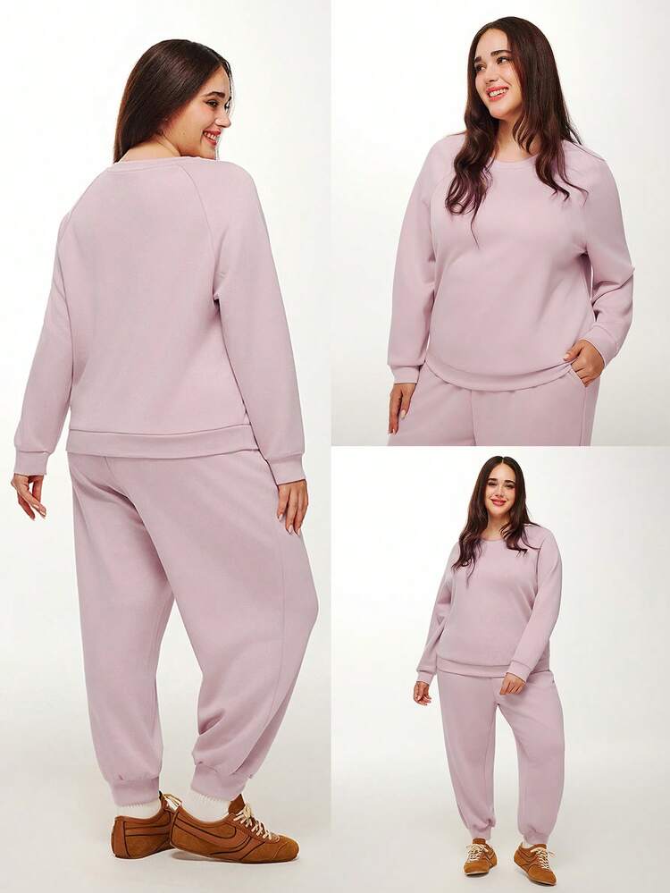 플러스 사이즈 겨울 크루넥 풀오버 & 팬츠 잠옷 기본 파자마 세트 캐주얼 편안한 의상 활동복 란제리 아우터웨어 가을 파자마 매칭 세트