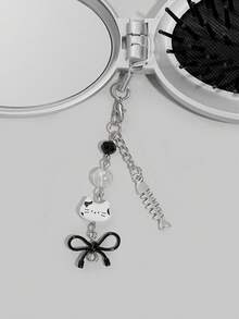 ROMWE Kawaii 1件套可爱蝴蝶结折叠梳子和镜子套装，返校季气囊梳，DIY便携式梳子镜 - 灰色 - 查看 6