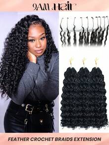 1 PC Deep Wave Narural Black Crochet Human Hair Extensions Knotless Pre-Seperated Feather Human Hair Black 18-24 Inch 100G - SNatural - View 14
