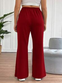 SHEIN Tall CURVE 大码女士简约日常喇叭裤套装 - 酒紅色 - 查看 2