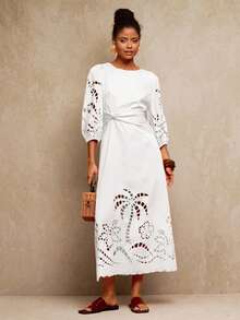 Travachic Solid Color Woven Dress For Women, Vacation,White Dresses For Women,White Dress Réveillon,White Outfit For New Year's Eve,Cutout And Laser-Engraved Clothing,Vacation Casual Terno Outfit For Women,Winter Clothes For Women,Christmas Outfit For Women,Summer Outfits For Women,New Year Outfit,Party Outfit,Christmas Dress,Party Dress,Beach Outfit,Elegant Dresses For Women