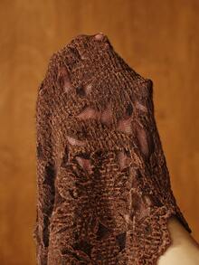 Anewsta Elegant Asymmetrical V-Neck Hollow Lace Fitted Long Sleeve Knit T-Shirt For Women, Autumn/Winter - Brown - View 8