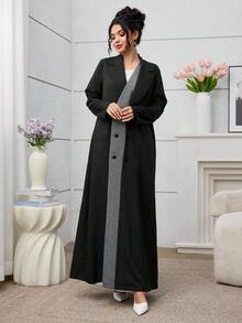 Yasmyna 女士格子拼接通勤时尚独特长袍 - 黑色 - 查看 5