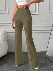 SHEIN Tall Tall Women's Loose-Fitting Exposed Seam Wide Leg Pants - Olive Green - View 5