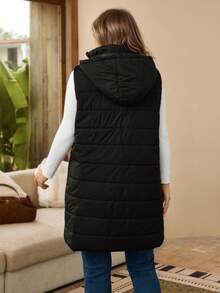 Rosumi 加大码纯色连帽加垫背心夹克，带口袋，适合冬季