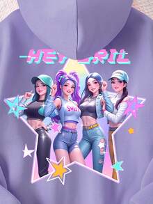 Tween Girl Cozy Fall & Winter Styles Casual Fashion Creative Personalized Refreshing Minimalist Cool Virtual Girl Group Colorful Pentagram Logo Letter Graphic Print Comfortable Sweatshirt, Suitable For Autumn/Winter - Purple - View 5