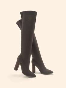 CUCCOO BASICS 女士时尚百搭通勤高跟过膝靴 - 咖啡棕 - 查看 3