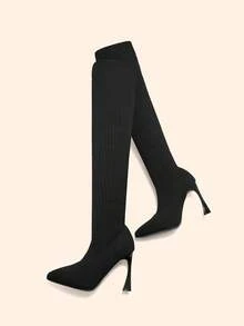 CUCCOO BASICS Giày bốt cao gót qua đầu gối đa năng thời trang nữ - màu đen - Xem 3
