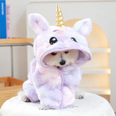 PETSIN 1件猫狗通用宠物浴巾，加厚吸水速干浴袍，腹部配有可调节尺寸的粘扣，可爱小马变身浴袍，宠物沐浴美容巾