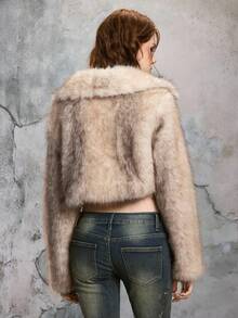 ROMWE J-Fashion Millennium Harajuku Gyaru Style Faux Fur Jacket For Women - Brown - View 3