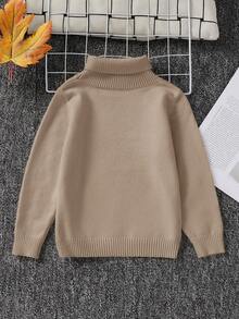 1pc Young Boys' Casual Comfortable Solid Color Versatile Loose Fit Turtleneck Sweater, Can Be Worn As Base Layer Or Outerwear - Khaki - View 2