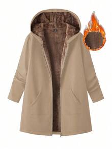 EMERY ROSE Sudadera con capucha forrada térmicamente de talla grande, otoño/invierno - Caqui - Ver 1