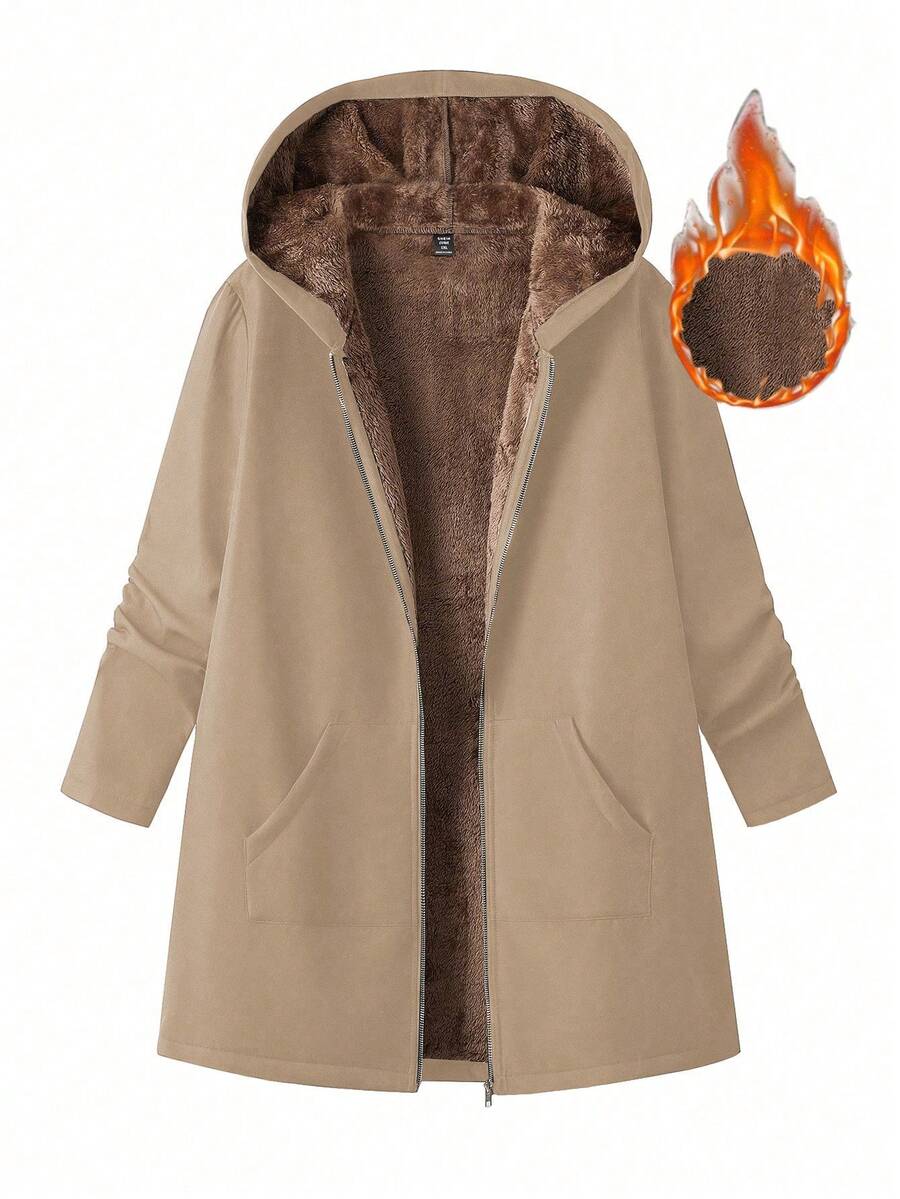 EMERY ROSE Sudadera con capucha forrada térmicamente de talla grande, otoño/invierno - Caqui - Ver 1