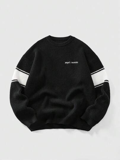 Street Life Herren Pullover mit Buchstaben-Stickerei, Kontrast-Farben, Rundhalsausschnitt, Langarm, Lässig Minimalist, Herbst/Winter