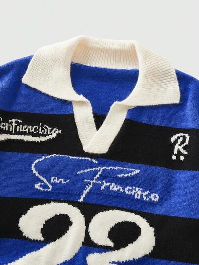 Men's Preppy Collared Numeric Knit Streetwear Sweater