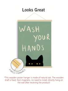 1PC"Fun Cat Art Print - "Please Wash Your Hands" Bathroom & Toilet Decoration, Frameless Canvas Wall Art For Home, Office, Cafe, Perfect Room Decoration - Multicolor - View 2