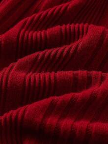Cozy Pixies Gaun Bayi Perempuan Rajut Warna Polos Lembut dengan Leher Bulat, Hem Berkerut, Pinggang Diikat, Lengan Panjang, Gaun Musim Gugur/Natal - Merah - View 6