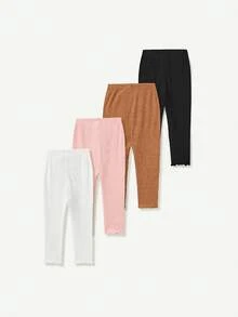 Cozy Pixies 4件套女婴纯色蝴蝶结荷叶边打底裤套装，简约百搭，适合室内、户外滑雪、日常穿着、运动、玩耍、派对、摄影、圣诞节假期等场合。 - 彩色 - 查看 2