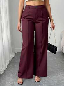 EMERY ROSE Quần ống rộng thường ngày/công sở cỡ lớn dành cho nữ, thiết kế tăm, màu đỏ tía - Màu Đỏ Sâu - Xem 1