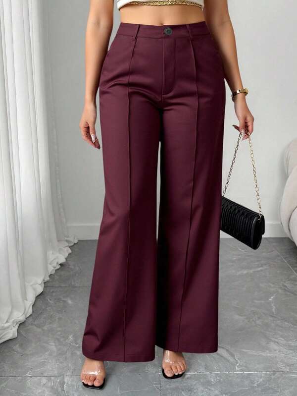 EMERY ROSE Pantalones casuales/de negocios de pierna ancha para mujer de talla grande, diseño de palillo, color borgoña
