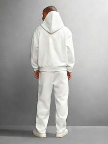 SUMWON 超大款套头连帽衫运动裤套装，休闲冬季居家服街头风 - 白色 - 查看 2