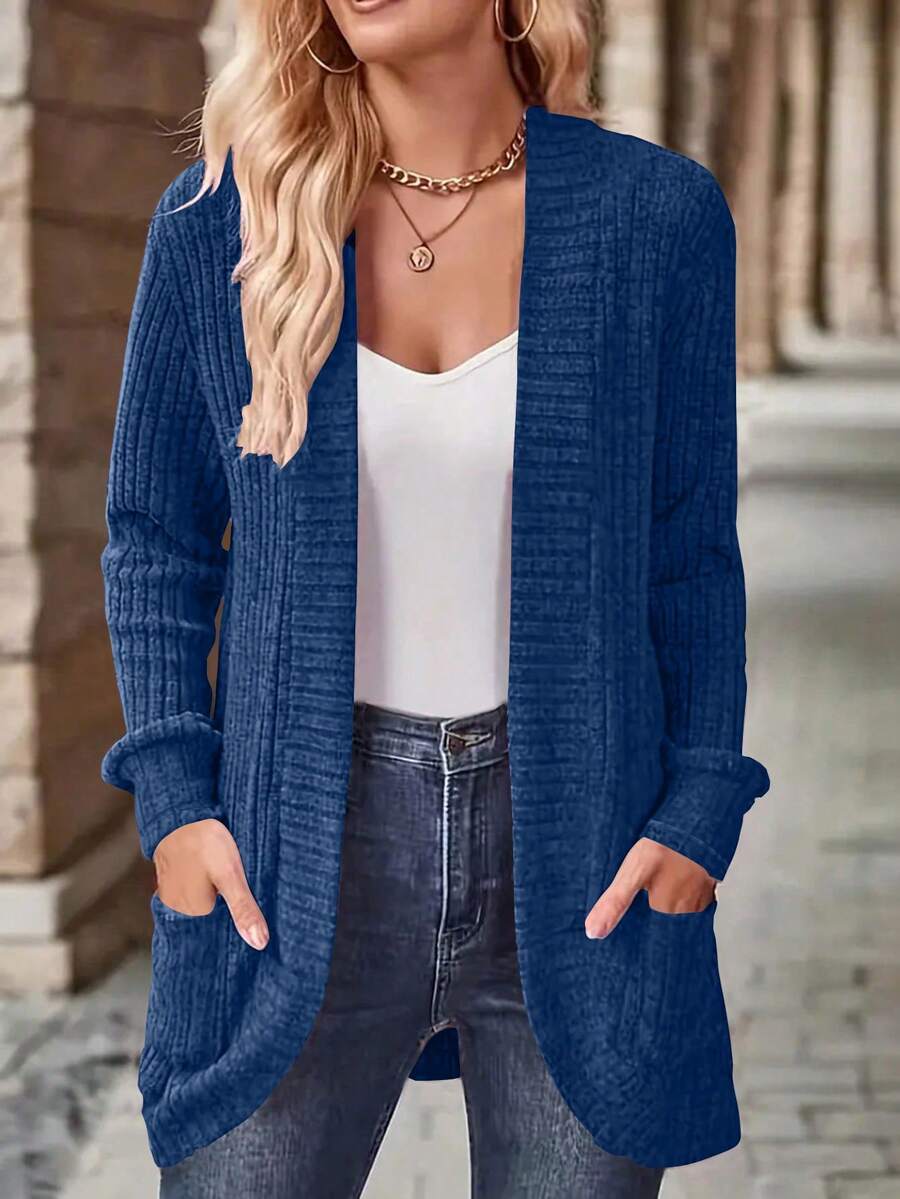 SHEIN LUNE Women's Casual Solid Color Regular Jacket, Autumn - Blue - View 1
