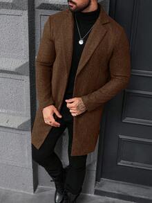 Manfinity Mode Men's Plus Size Coffee Brown Solid Color Lapel Single-Breasted Casual Overcoat,Autumn Elegant Formal Long Outerwear For Fall Winter Gray Formal Coat - Brown - View 6