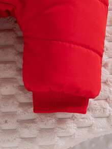 SHEIN 1 bộ quần áo liền thân có mũ trùm đầu phía trước, khóa kéo, họa tiết tai gấu thêu, bo gấu và gấu áo, trang phục thường ngày ấm áp cho bé gái mùa đông 2020 - Đỏ - Xem 5