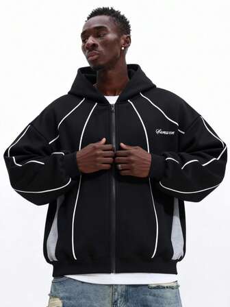 SUMWON Full Zip Hoodie With Contrast Piping And Embroidered Logo For Casual Streetwear