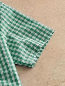 HIMLAND Men's Casual Plaid Slogan Print Short Sleeve Shirt, Summer Green Graphic Shirt Green And White Shirt Gingham Shirt Men S Boxy Shirt Plaid Shirt - Green - View 3