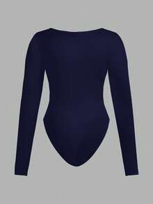 Auralis Plus Size Women's Autumn And Winter Business Casual Women Cruise Women Outfits Fall Women Clothes New Fashion Casual Commuting Elegant Solid Color Black And White Basic Tight U-Neck 2-Piece Long Sleeves Woman Bodysuit Leotard - Multicolor - View 8