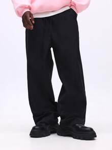 SUMWON Pantalon ample en nylon parachute avec cordon de serrage à la taille, jambes larges, style cargo streetwear, mode urbaine, pantalon ample - Noir - Voir 1