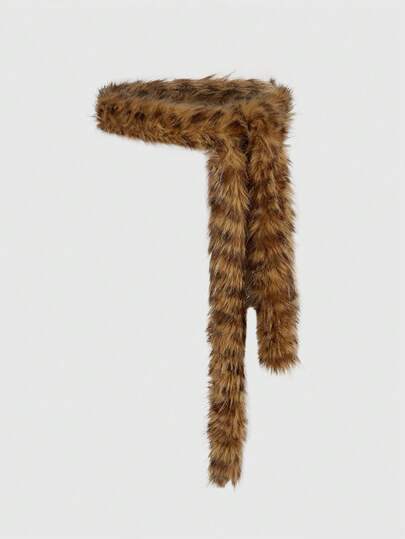 J-Fashion 1pc Women's Leopard Print Fuzzy Decor Western Boho Fringe Waist Tie Dress/Jeans Accessory, Versatile For Daily Wear