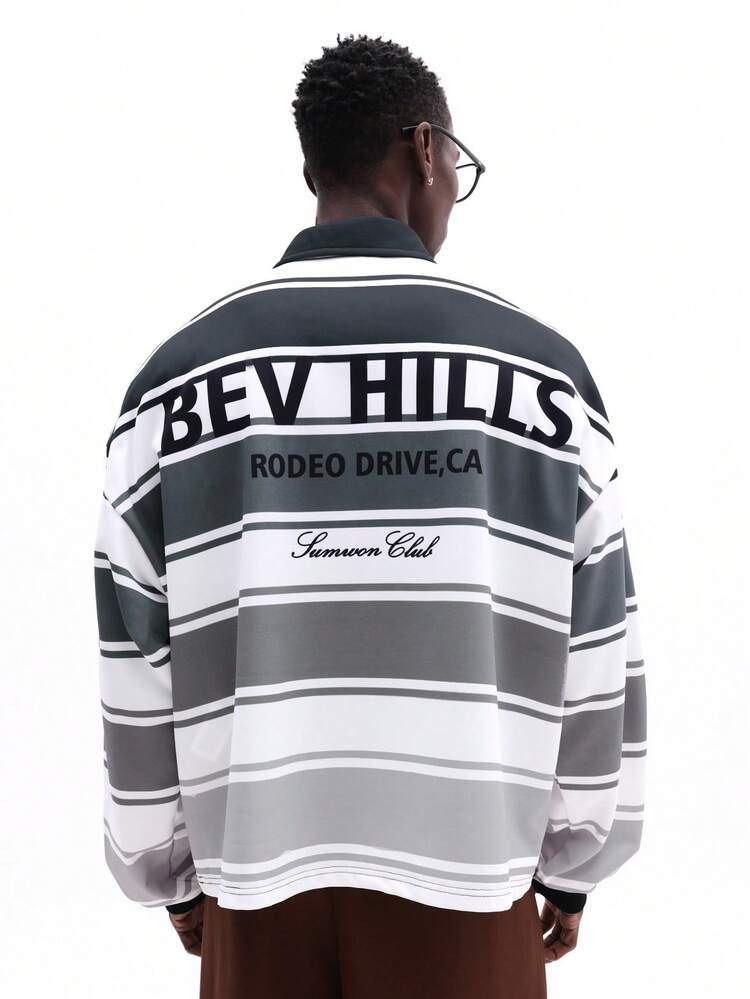 Striped Long Sleeve Polo With Print