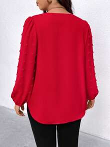 Elenzga Plus Size Women's Solid Color V-Neck Lantern Sleeve Casual Shirt