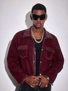 ROMWE MEN Street Life Men's Long Sleeve Casual Avant Jacket, Suitable For Christmas And Street Style, Autumn/Winter